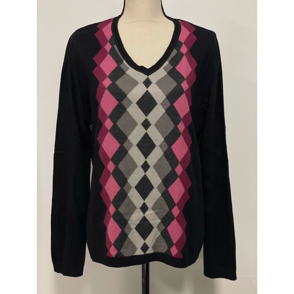 Croft & Barrow Argyle Acrylic Sweater Black & Pink Size XL
